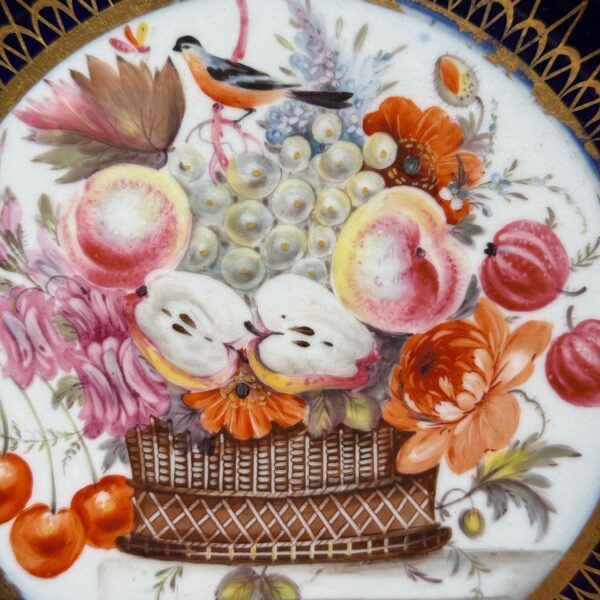 Early Coalport Porcelain Plate (18476) Fruit & Flowers in a Basket - Image 7