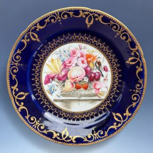 Early Coalport Porcelain Plate (18477) Basket of Fruit & Flowers & a Bird