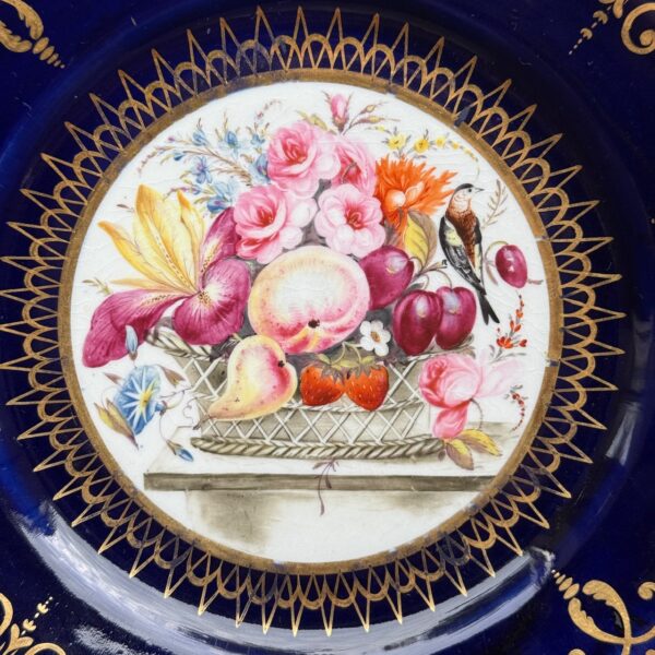 Early Coalport Porcelain Plate (18477) Basket of Fruit & Flowers & a Bird - Image 3