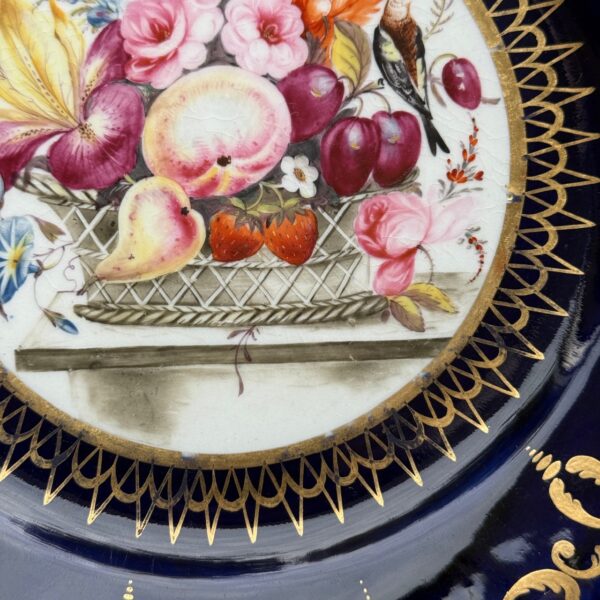 Early Coalport Porcelain Plate (18477) Basket of Fruit & Flowers & a Bird - Image 5