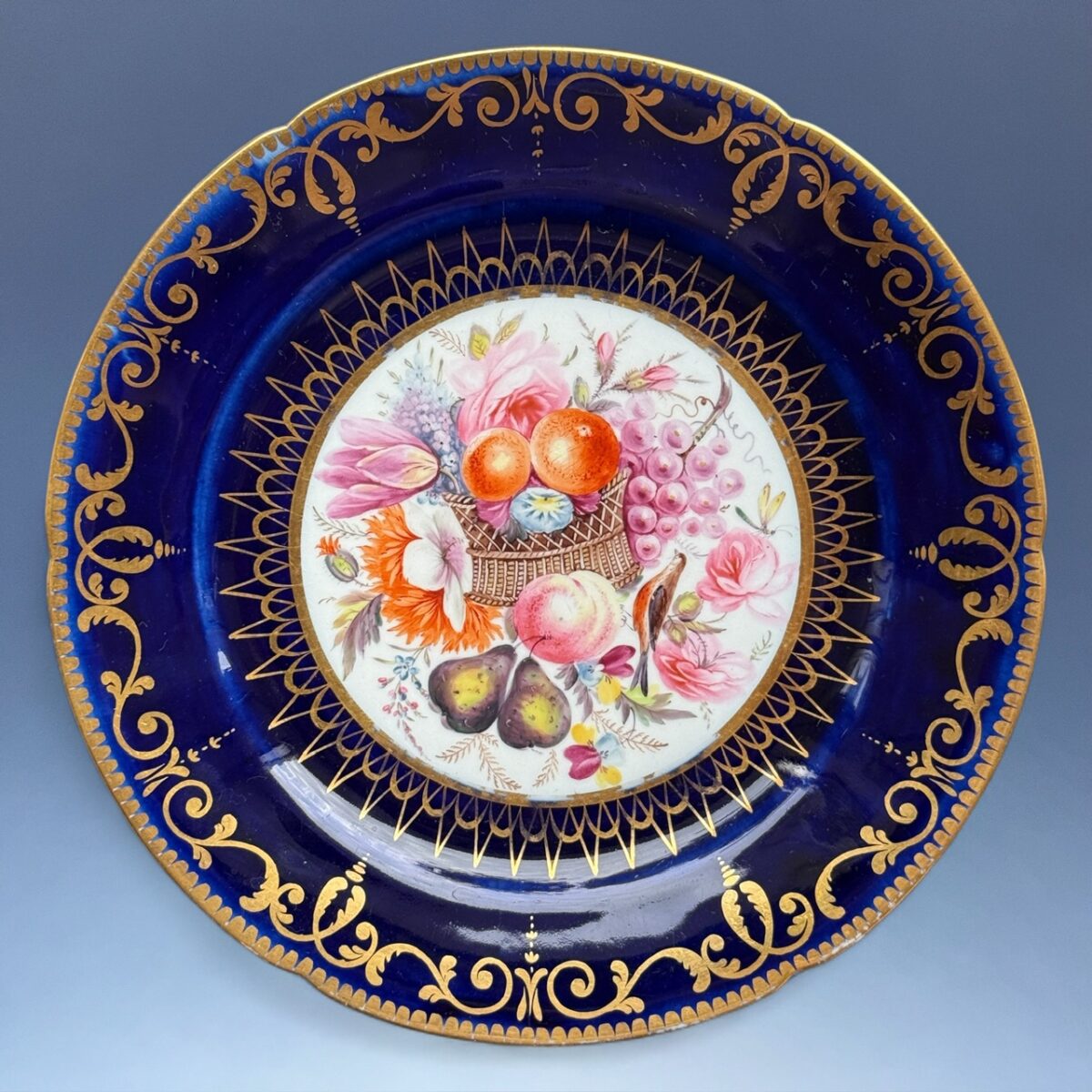 Early Coalport Porcelain Plate (18478) Fruit & Flower Basket with Bird