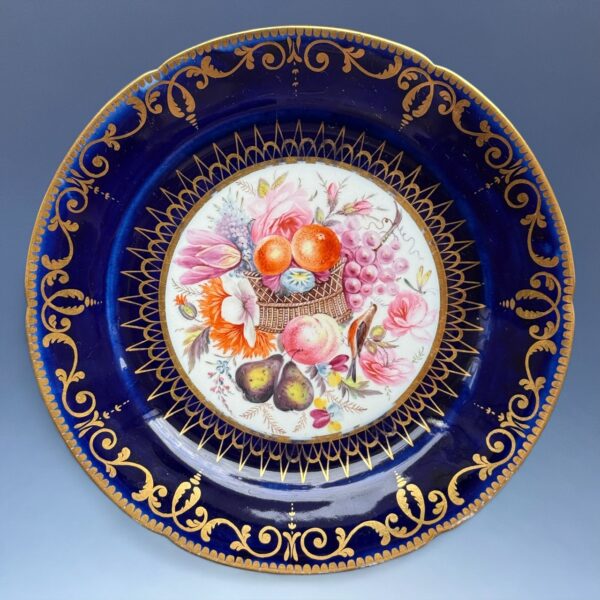 Early Coalport Porcelain Plate (18478) Fruit & Flower Basket with Bird