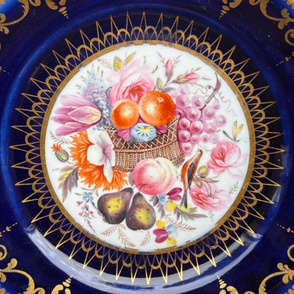 Early Coalport Porcelain Plate (18478) Fruit & Flower Basket with Bird - Image 3