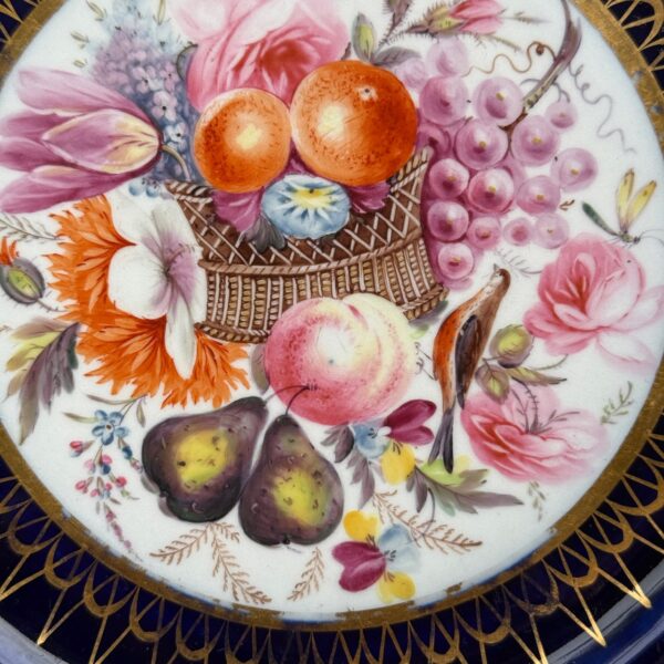 Early Coalport Porcelain Plate (18478) Fruit & Flower Basket with Bird - Image 4