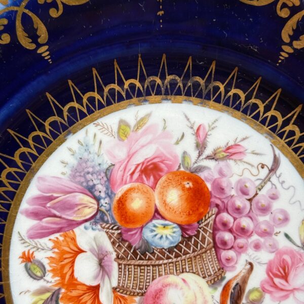 Early Coalport Porcelain Plate (18478) Fruit & Flower Basket with Bird - Image 5
