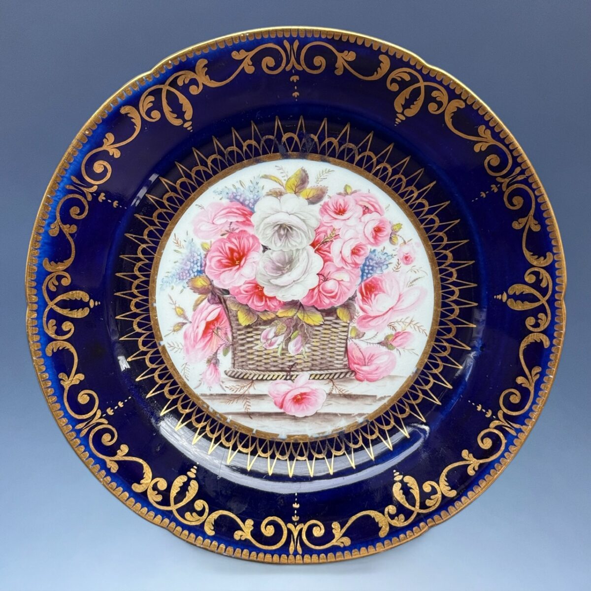 Early Coalport Porcelain Plate (18480) Roses in a Basket