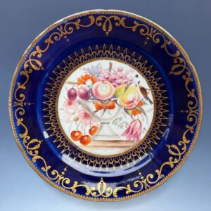 Early Coalport Porcelain Plate (18479) Fruit, Flowers & a Bird.
