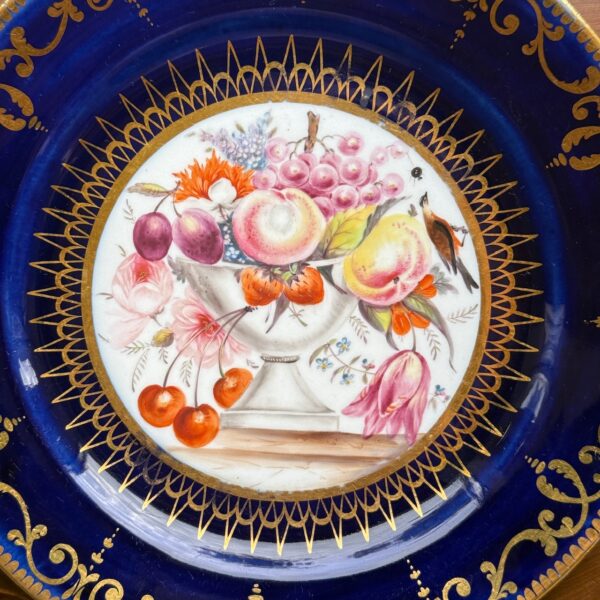Early Coalport Porcelain Plate (18479) Fruit, Flowers & a Bird. - Image 4