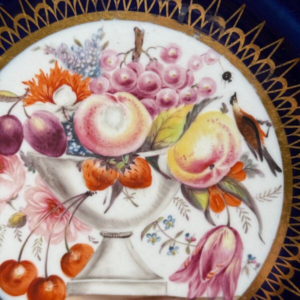 Early Coalport Porcelain Plate (18479) Fruit, Flowers & a Bird. - Image 5