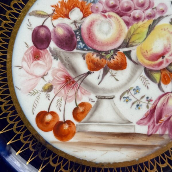 Early Coalport Porcelain Plate (18479) Fruit, Flowers & a Bird. - Image 6