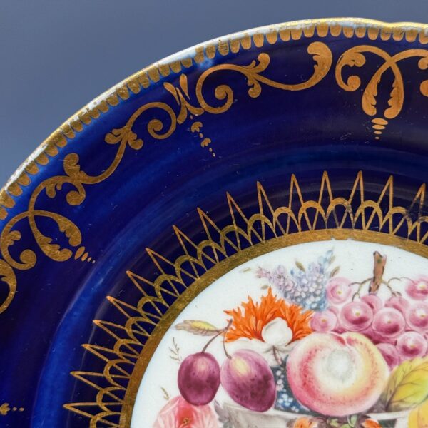 Early Coalport Porcelain Plate (18479) Fruit, Flowers & a Bird. - Image 3