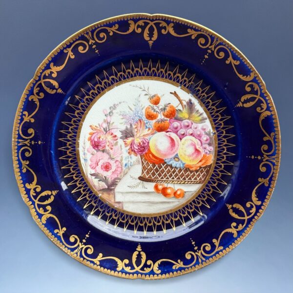 Early Coalport Porcelain Plate (18484) Fruit & Flowers in a Basket