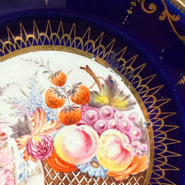 Early Coalport Porcelain Plate (18484) Fruit & Flowers in a Basket - Image 5