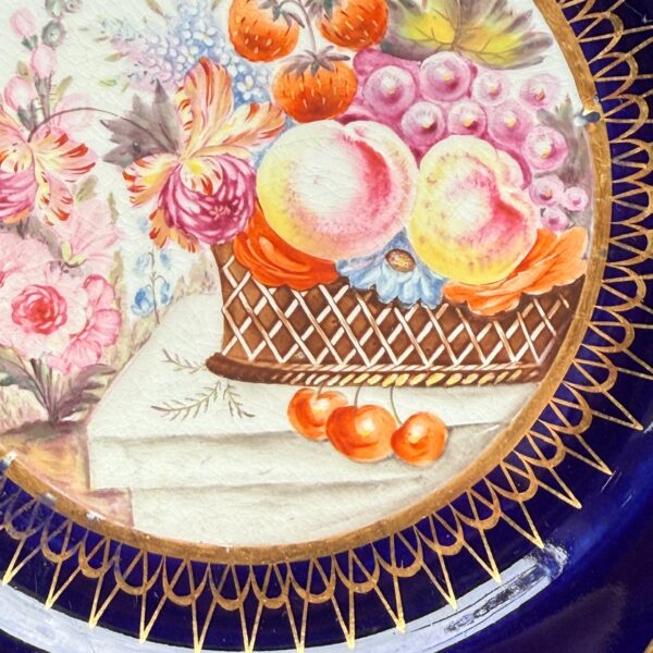 Early Coalport Porcelain Plate (18484) Fruit & Flowers in a Basket - Image 6