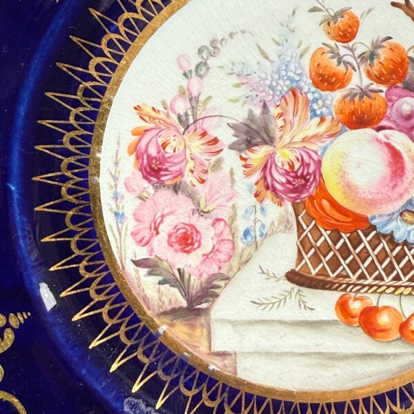 Early Coalport Porcelain Plate (18484) Fruit & Flowers in a Basket - Image 7