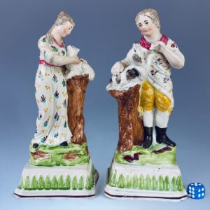 Pair of Early Staffordshire Figures - Boy with Dog & Girl with Lamb.