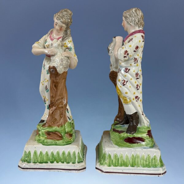 Pair of Early Staffordshire Figures - Boy with Dog & Girl with Lamb. - Image 3