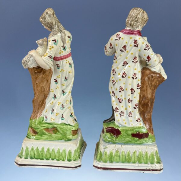 Pair of Early Staffordshire Figures - Boy with Dog & Girl with Lamb. - Image 2