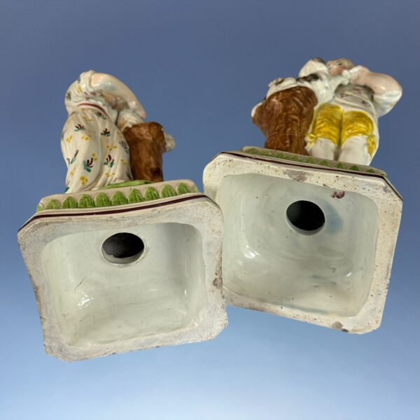Pair of Early Staffordshire Figures - Boy with Dog & Girl with Lamb. - Image 4