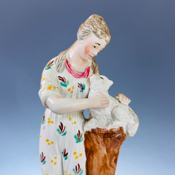 Pair of Early Staffordshire Figures - Boy with Dog & Girl with Lamb. - Image 8