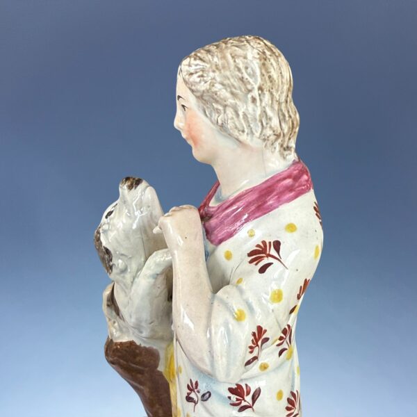 Pair of Early Staffordshire Figures - Boy with Dog & Girl with Lamb. - Image 5