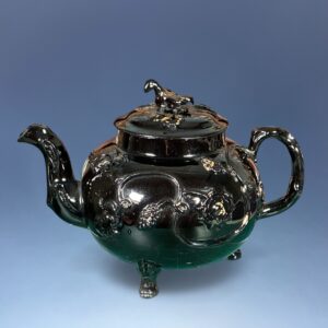 C18th Jackfield Pottery Teapot With Vine Moulding.