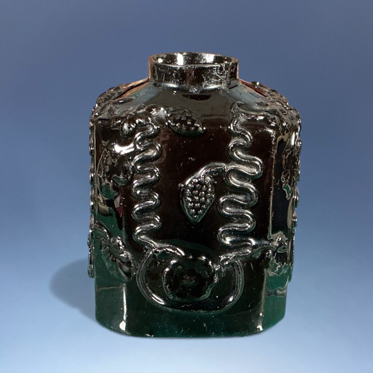 C18th Jackfield Pottery Tea Canister With Vine Relief Moulding, c1760