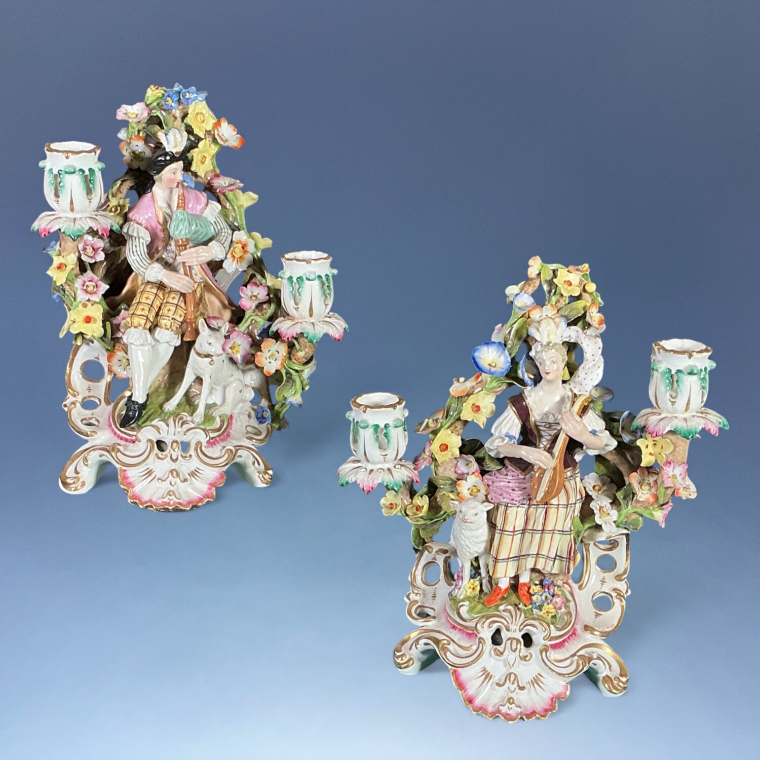 Pair of Derby Porcelain ‘Musician’ Candlesticks,