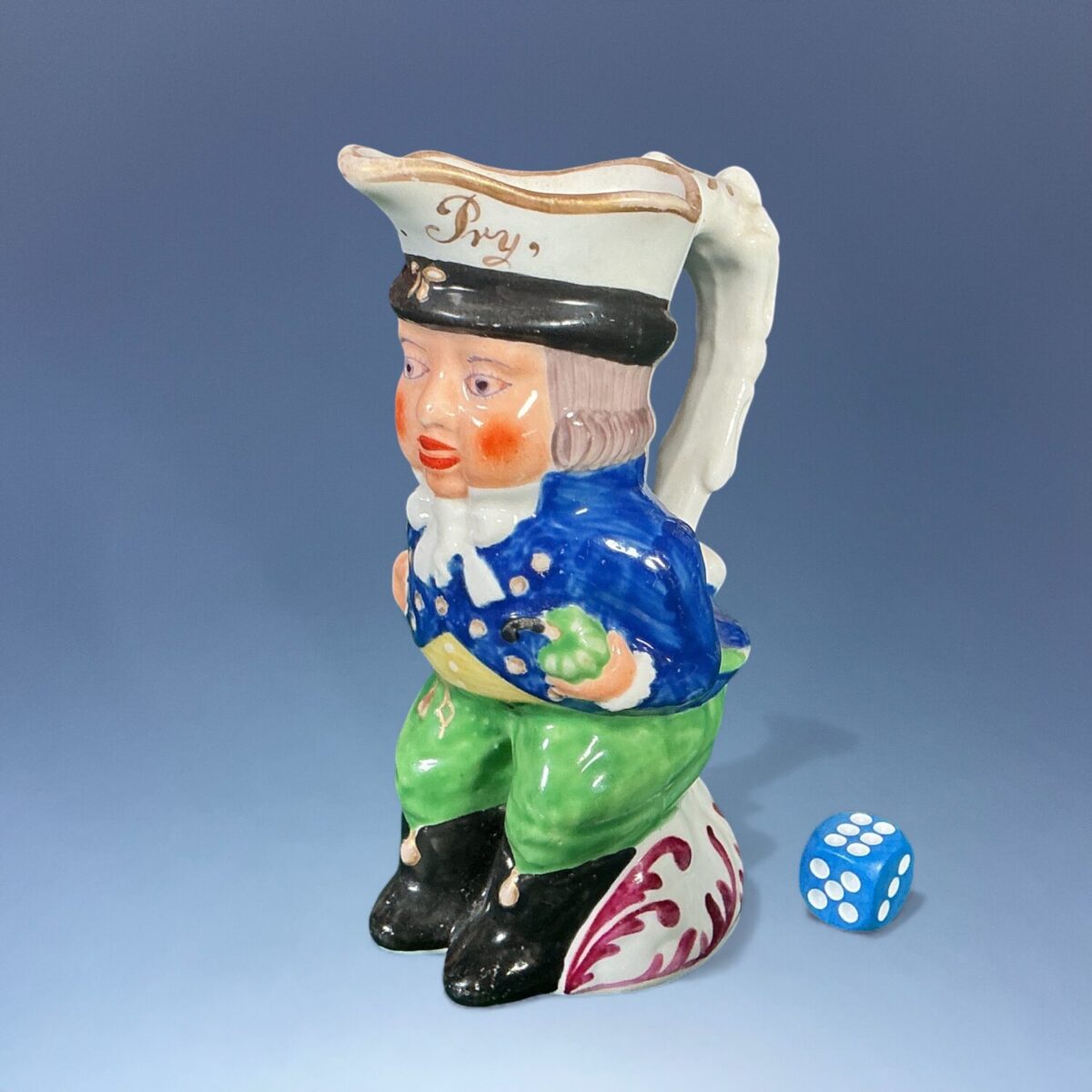 Antique Staffordshire Porcelain ‘Paul Pry’ Miniature Toby Jug.