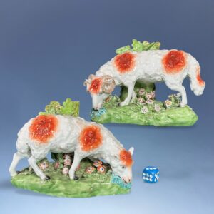C18th Derby Porcelain - Pair of Sheep Grazing, circa 1790-1800