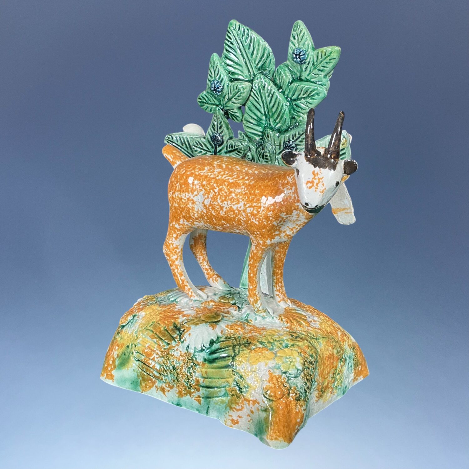 Early Staffordshire Pottery ‘Pratt Ware’ Stag with Bocage. - Image 2