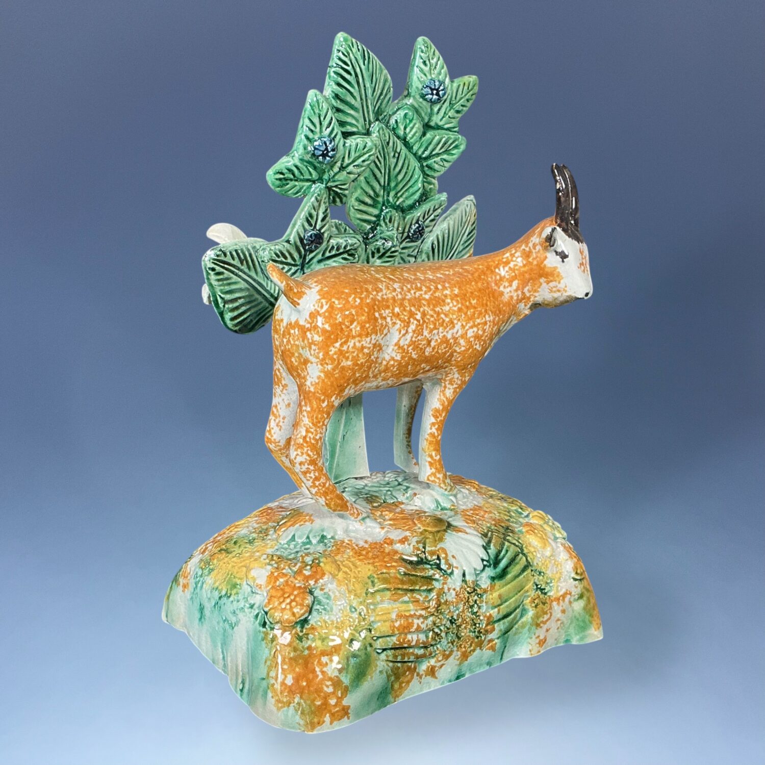 Early Staffordshire Pottery ‘Pratt Ware’ Stag with Bocage. - Image 7