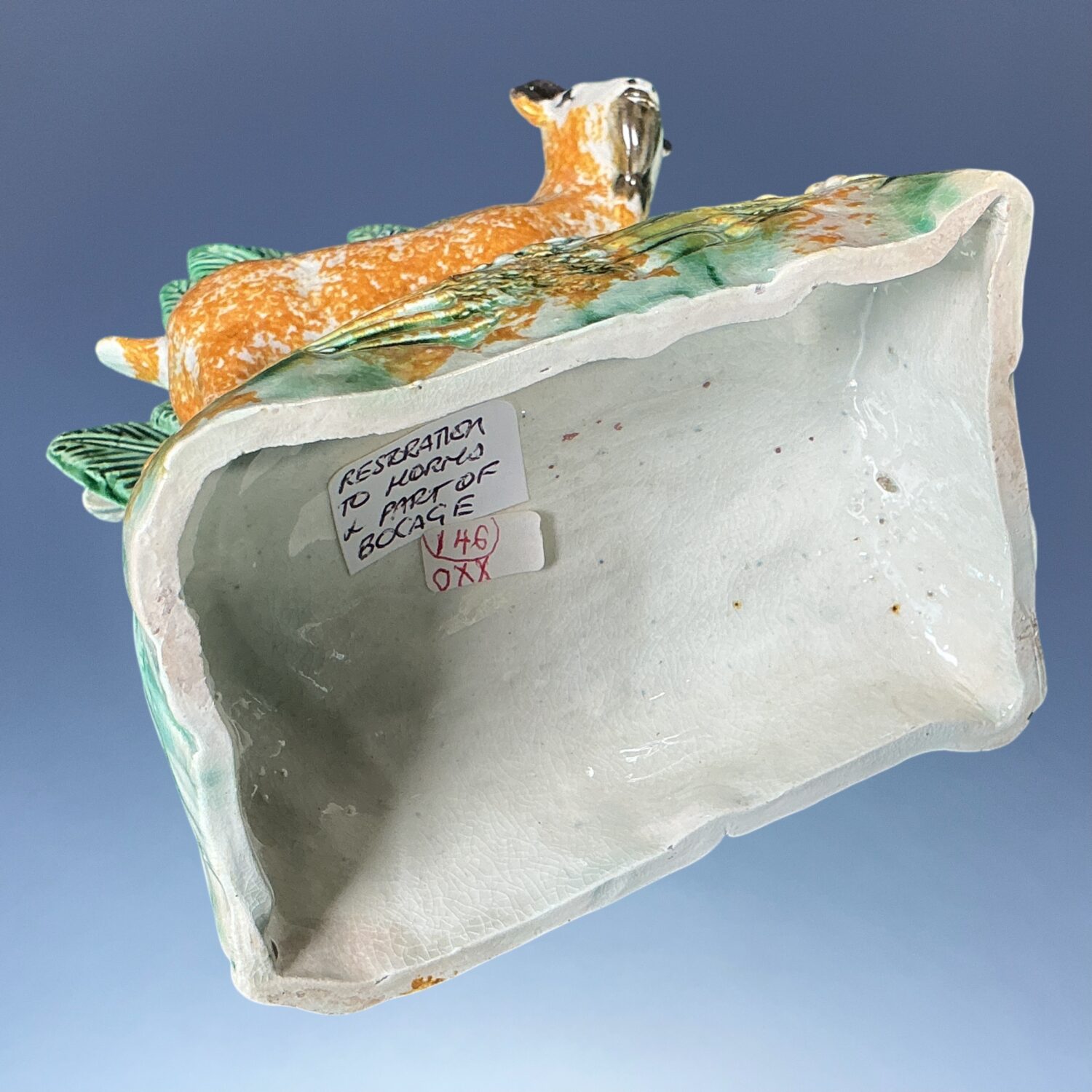 Early Staffordshire Pottery ‘Pratt Ware’ Stag with Bocage. - Image 8