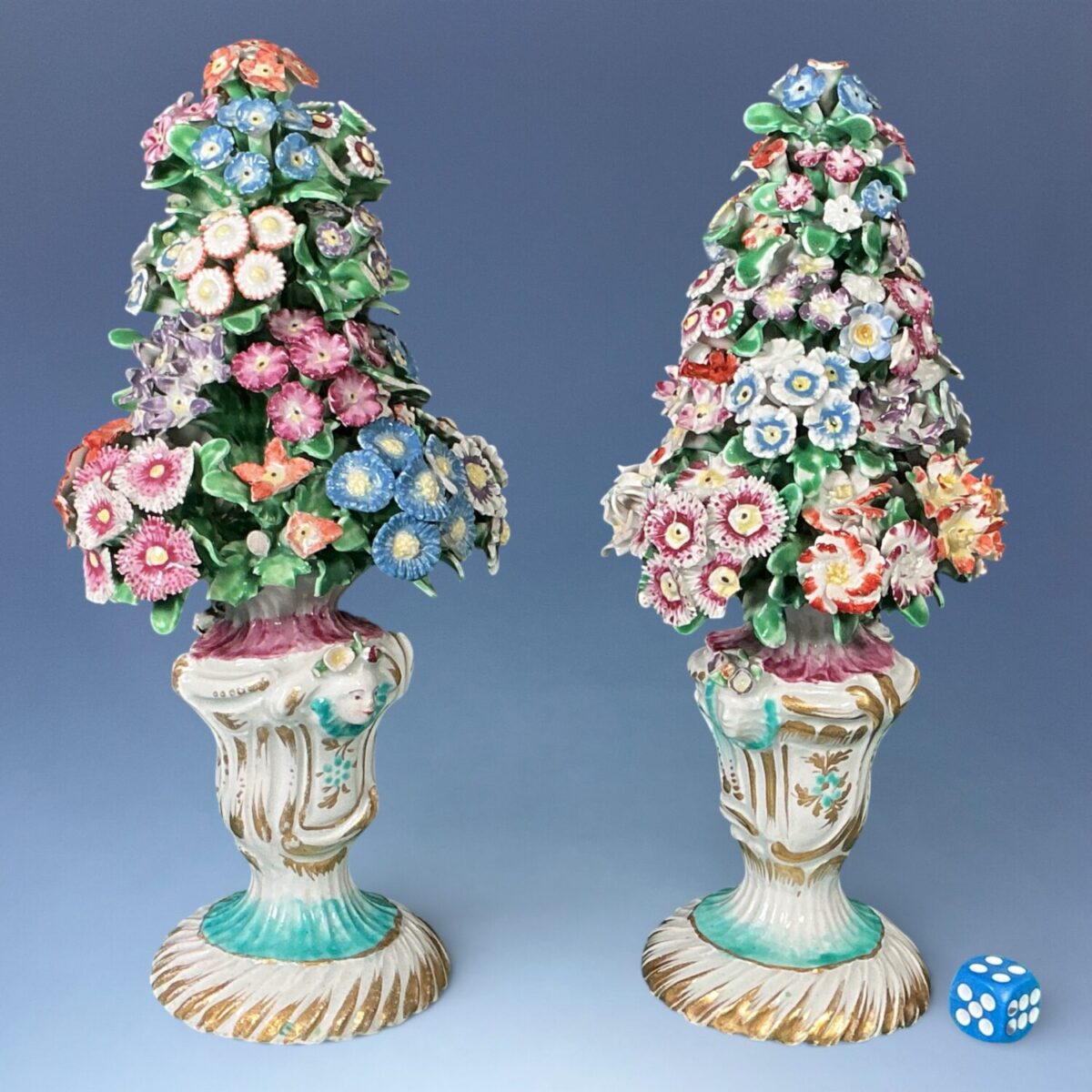 Pair of C18th Bow Porcelain Rococo Flower vases, c1765
