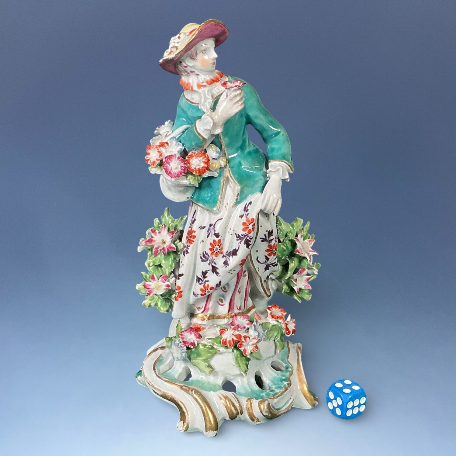 C18th Bow Porcelain Figure of a Flower Girl, c1765