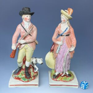 Pair of Early Staffordshire Pottery Figures ‘Sportsman & Companion’