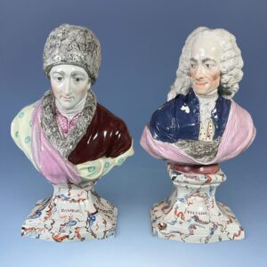 Early Staffordshire Pottery Busts of Rousseau and Voltaire