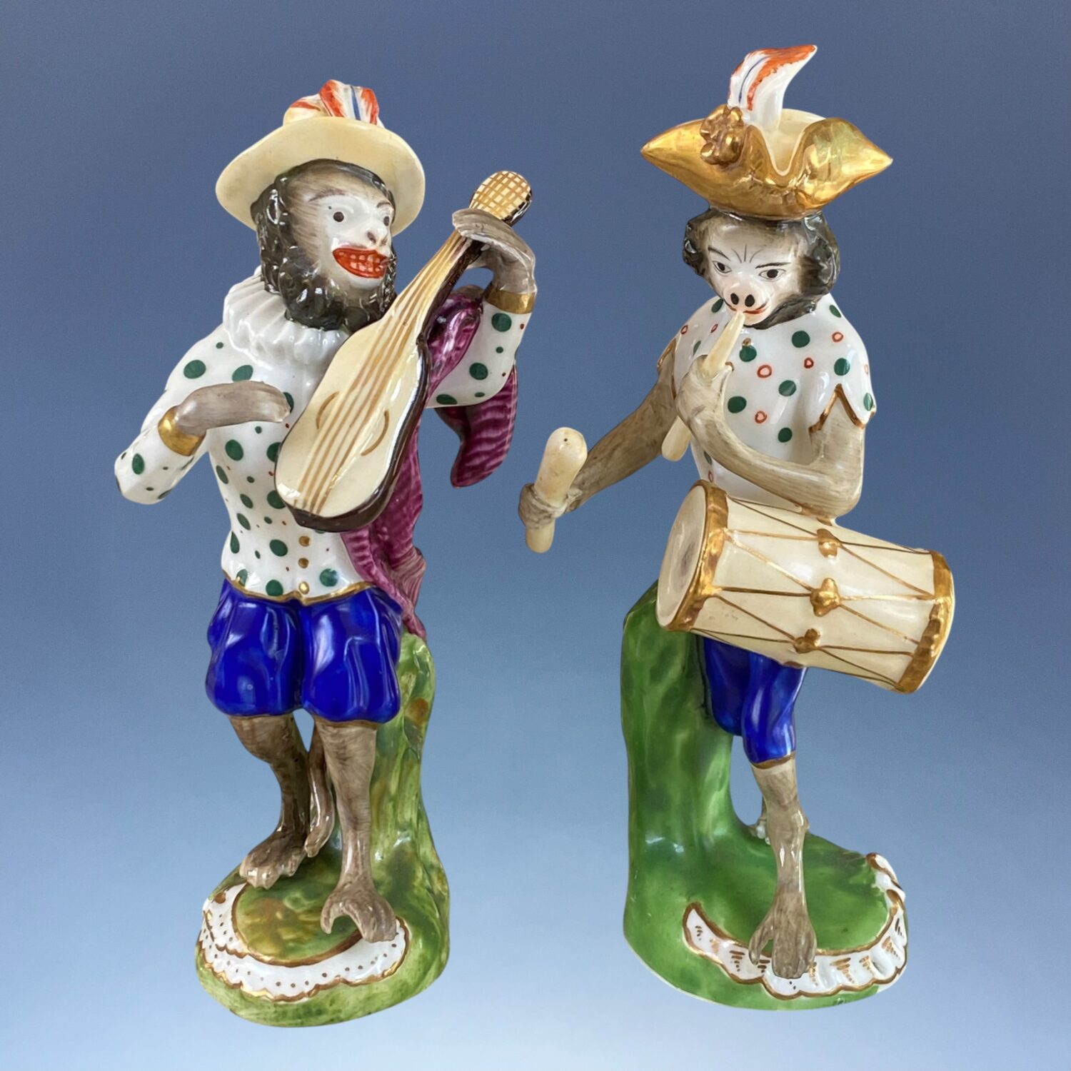 Pair of Rare Staffordshire Porcelain Monkey Band Figures - Drummer & Guitarist - Image 9