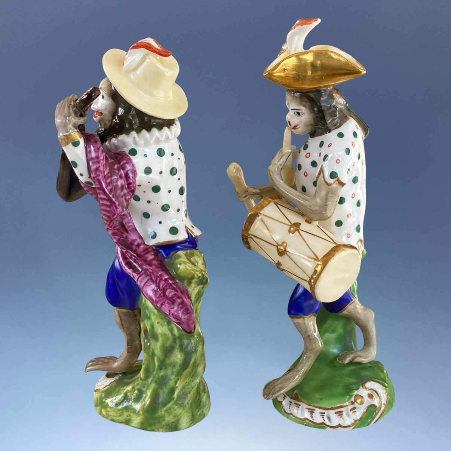 Pair of Rare Staffordshire Porcelain Monkey Band Figures - Drummer & Guitarist - Image 3