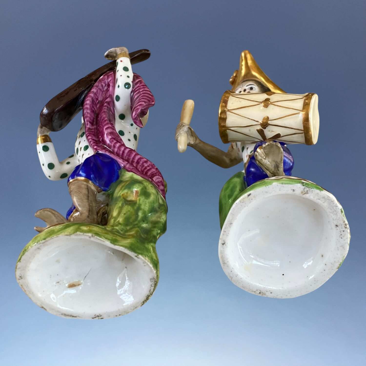 Pair of Rare Staffordshire Porcelain Monkey Band Figures - Drummer & Guitarist - Image 2