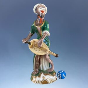 Rare Staffordshire Porcelain Monkey Band Figure - The Hurdy Gurdy Player