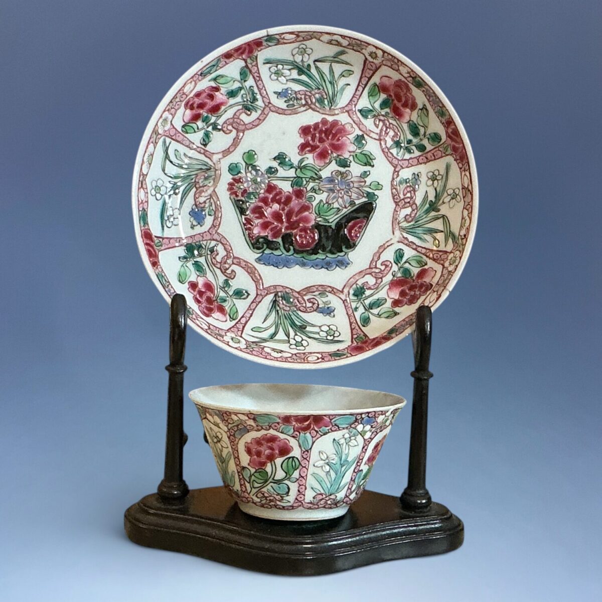 C18th Chinese Export Porcelain – Famille Rose Tea Bowl & Saucer.