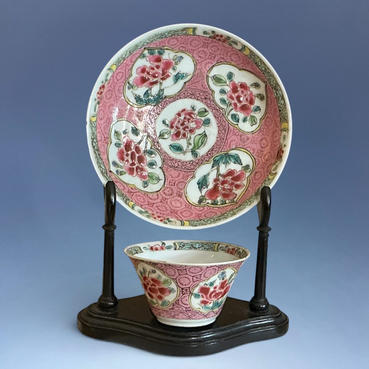 C18th Chinese Export Porcelain – Pink Ground Tea Bowl & Saucer