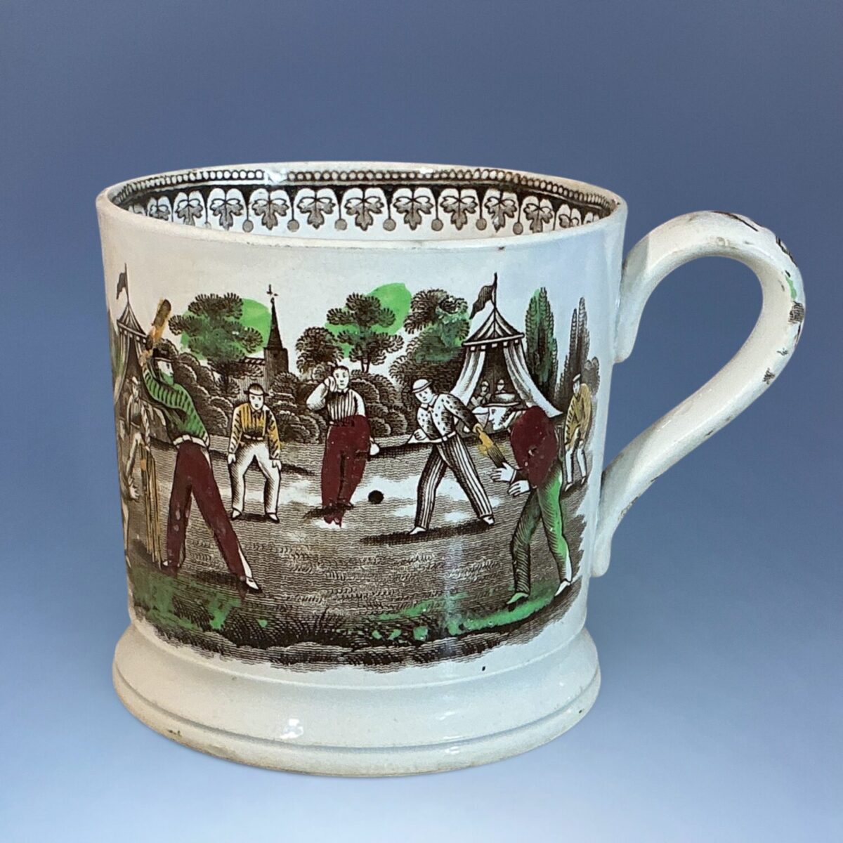(Clearance) Staffordshire Mug With Cricketing Scene.