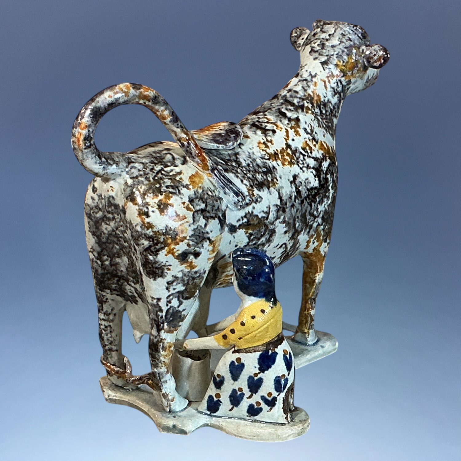 Early Staffordshire ‘Pratt Ware’ Cow Creamer with Milkmaid. - Image 7
