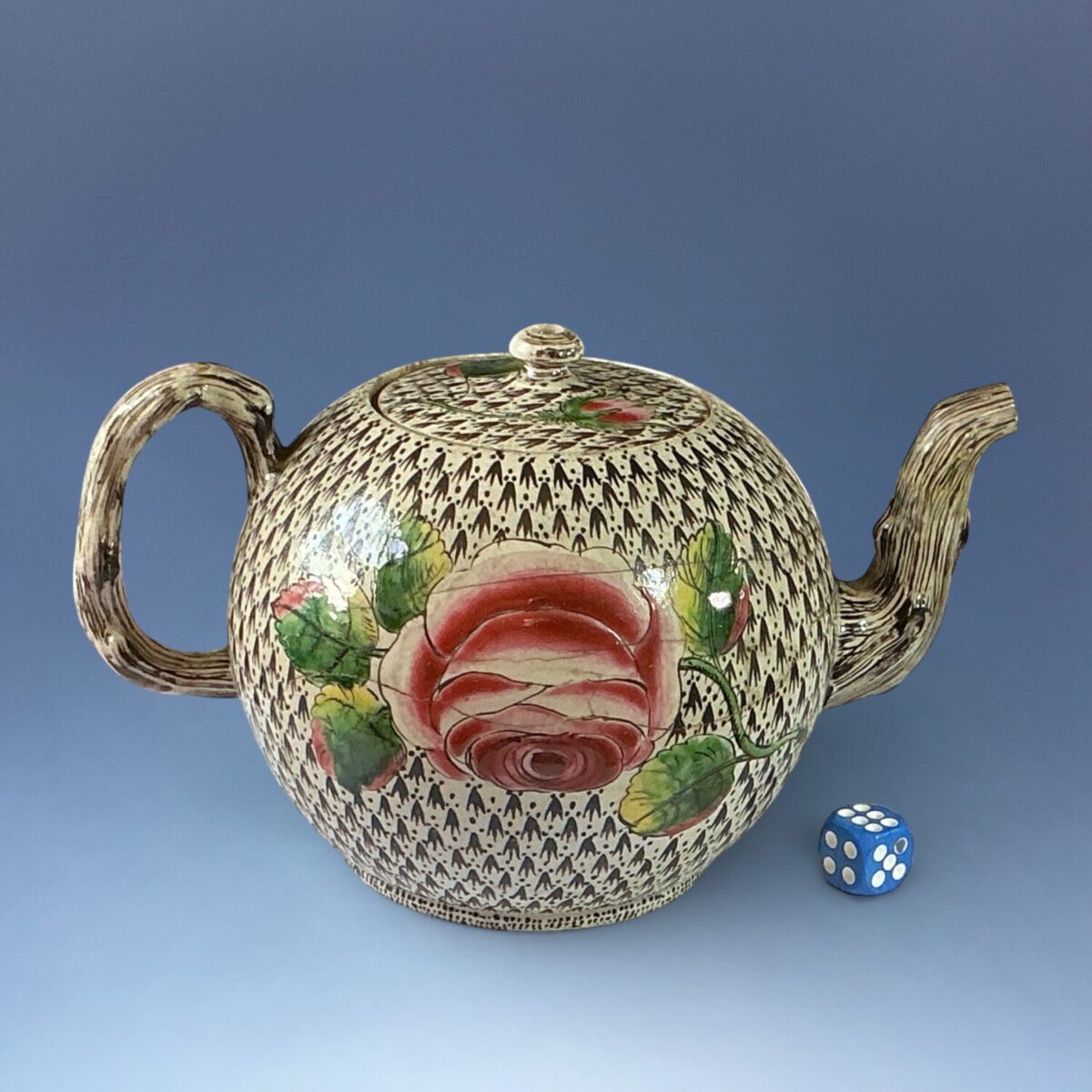 C18th English Saltglaze Teapot – Ermine Ground (r)