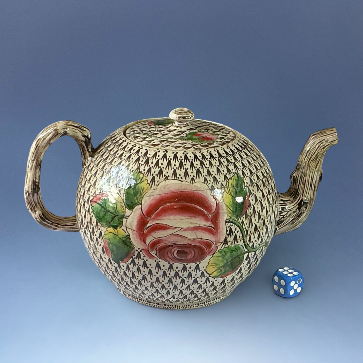 C18th English Saltglaze Teapot - Ermine Ground (r)