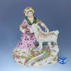 C19th Staffordshire Porcelain Figure of a Girl with a Goat.
