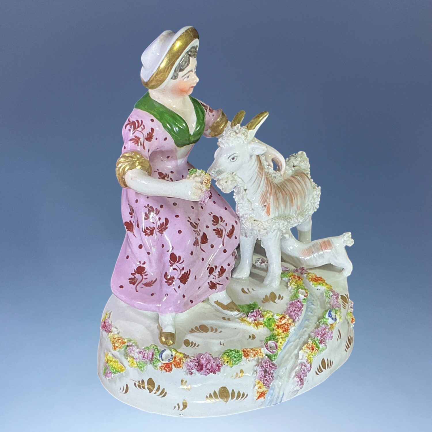 C19th Staffordshire Porcelain Figure of a Girl with a Goat. - Image 2