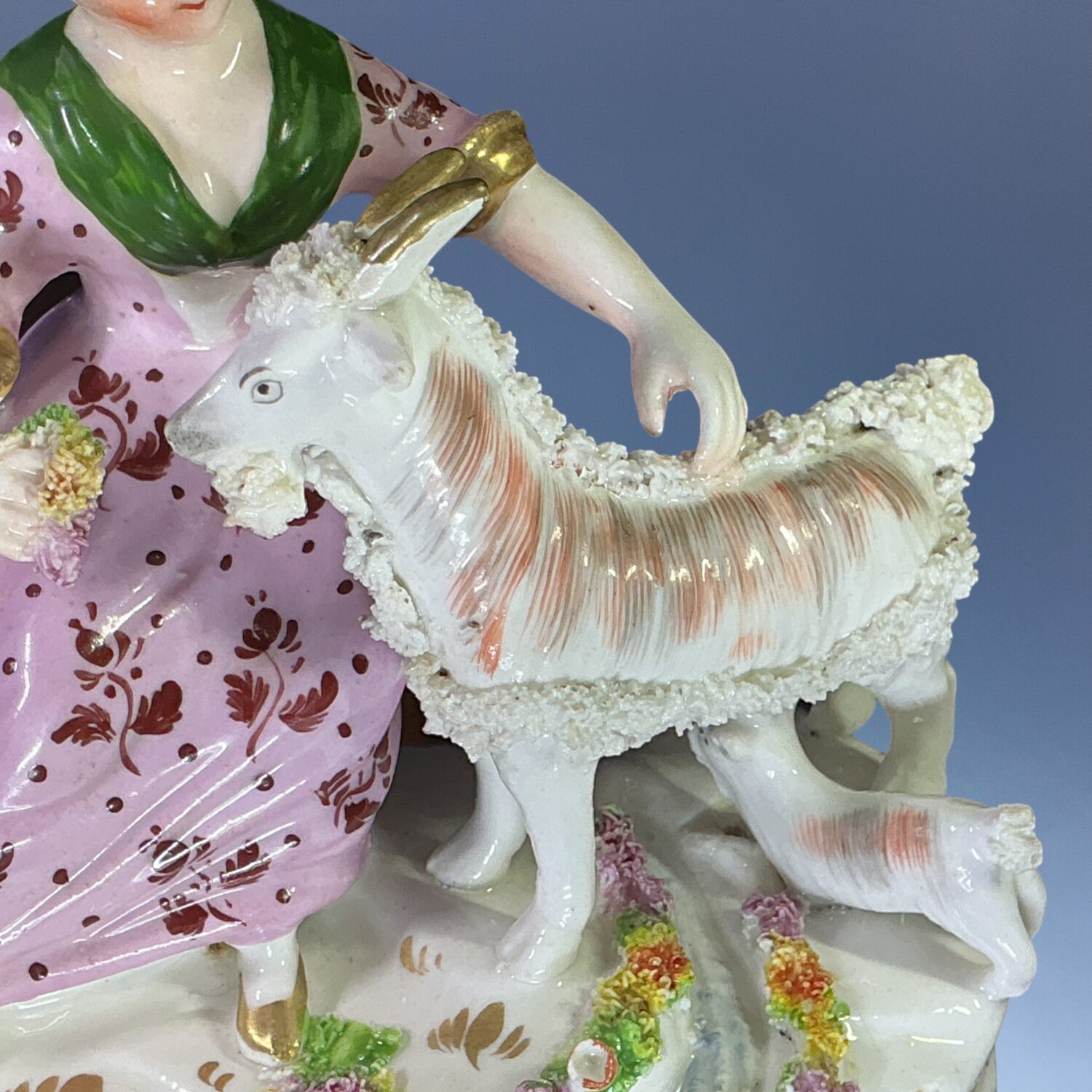 C19th Staffordshire Porcelain Figure of a Girl with a Goat. - Image 5